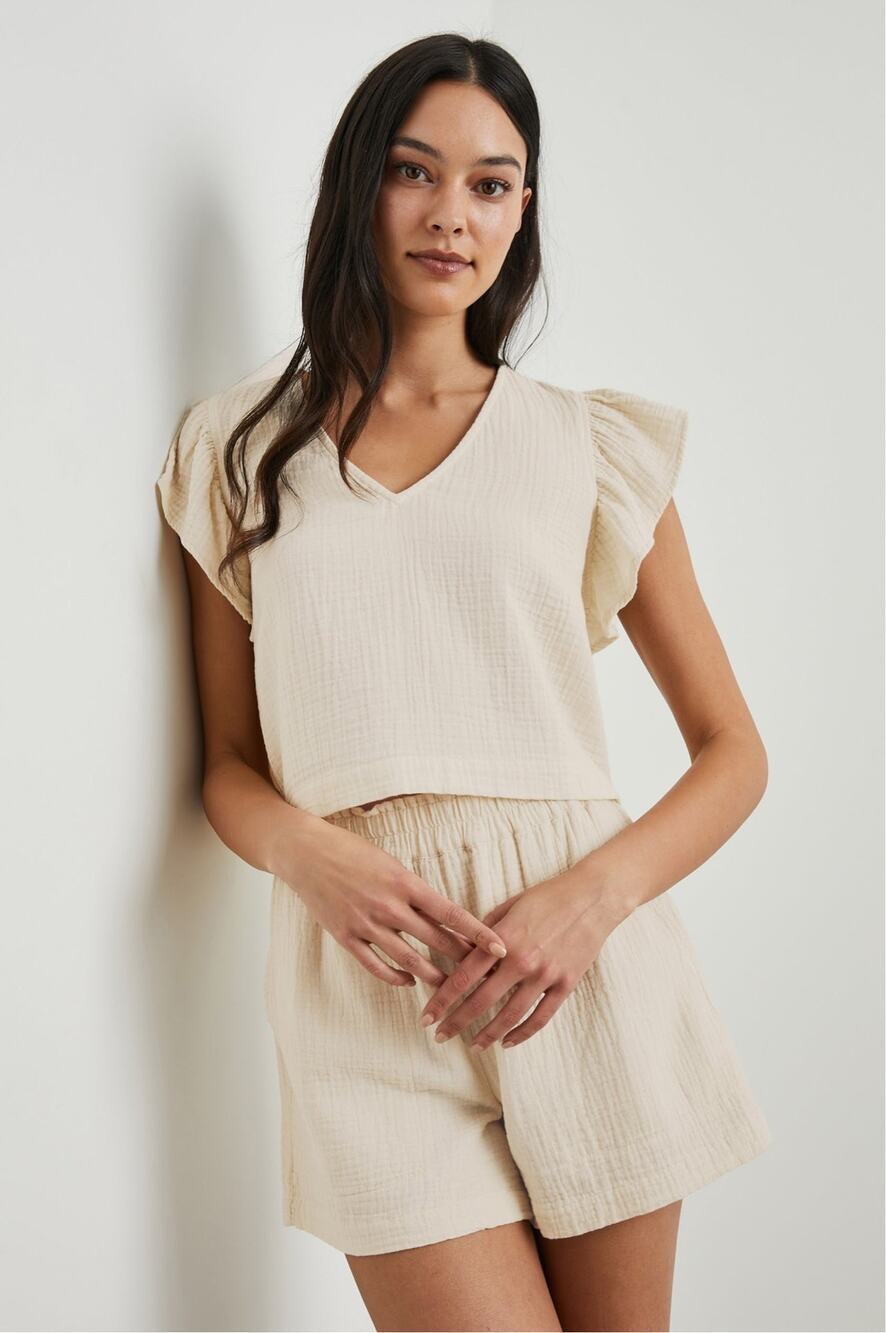 Rails Two Piece Miley Top W/ Leighton Shorts Beige Flax 100% Organic Cotton Sz L